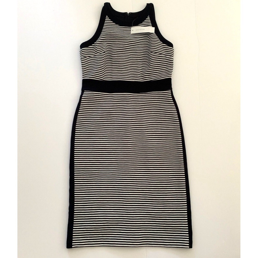 Ann Taylor Stretch Body‎ Con Tank Dress sz 0 XS Navy Stripe Knit Slimming